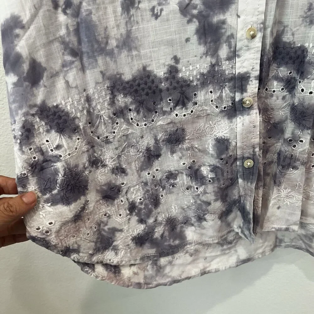 Pilcro Anthropologie The Cate Tie Dye Embroidered Button Down Shirt Size L - Picture 5 of 8